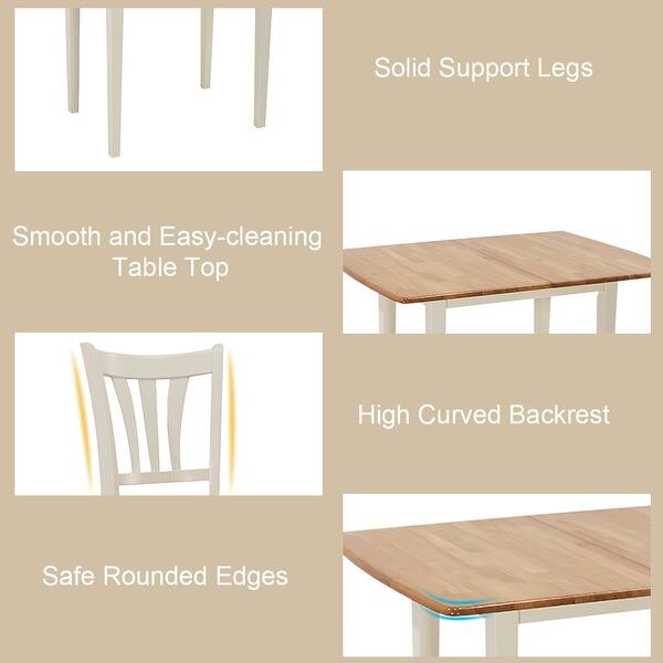 Kitchen Drop Leaf Folding Dining Table and 4 Chairs Set,Extendable Solid Pine Wood Home Furniture Grey