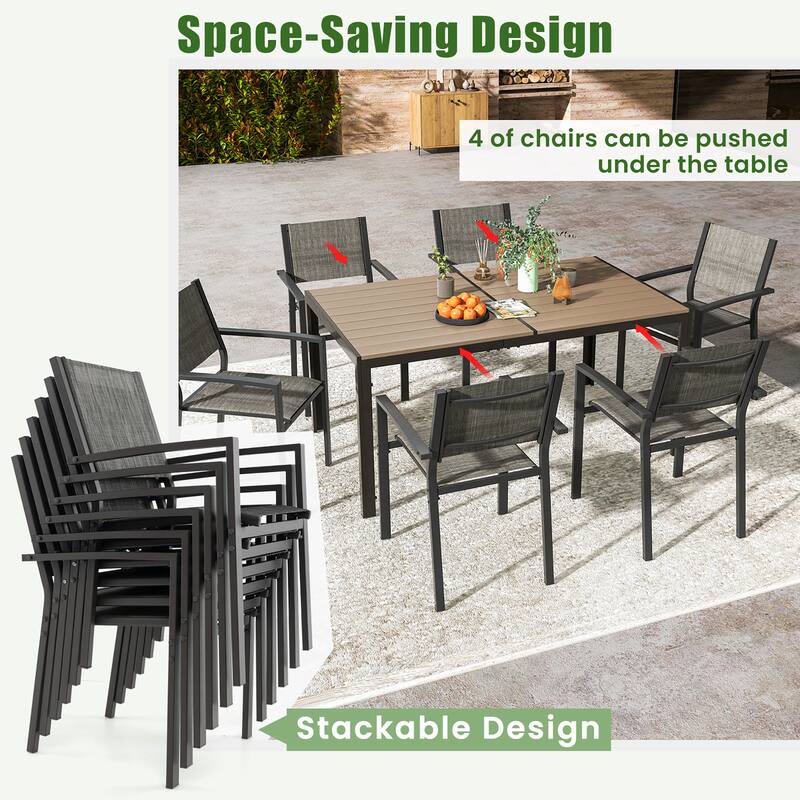Gymax Patio Chair Set of 6 w/Breathable Fabric Seat & Heavy-Duty Metal