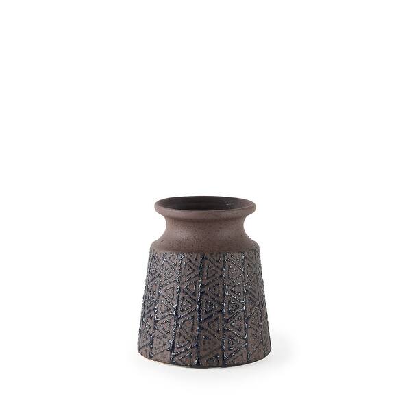 slide 2 of 8, Sefina I Small Brown/Black Patterned Ceramic Vase - 4.5"W x 4.5"D 5.5"H