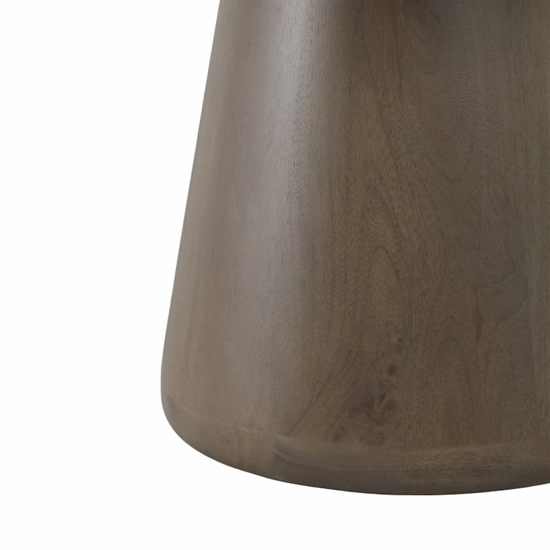 Mango Wood Marble Accent Table Round Drum Base Sculptural Design