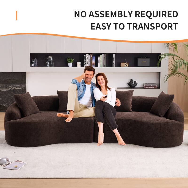 Full Compression Sponge Chenille Curved Sleeper Sofa Couch with 4 Pillows