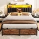 preview thumbnail 18 of 67, Upholstered Bed Frame with Storage Shelving, Platform Beds with Charge Station and LED Lights