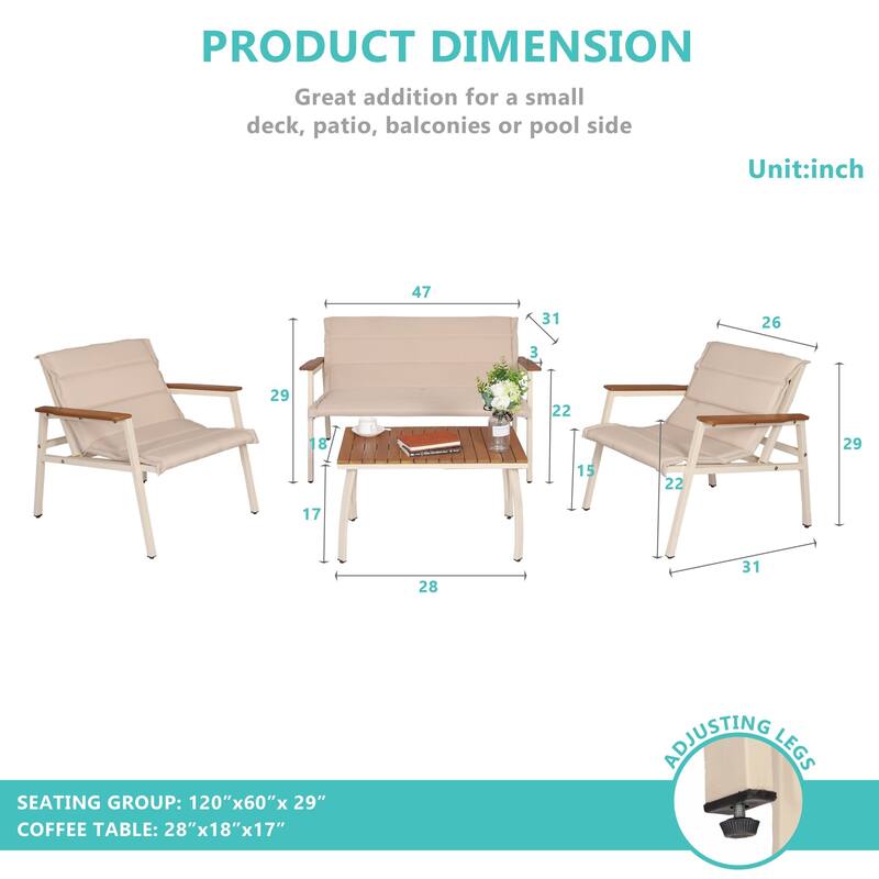 Outdoor 4-Piece All-Weather Patio Conversation Set with Soft Cushions