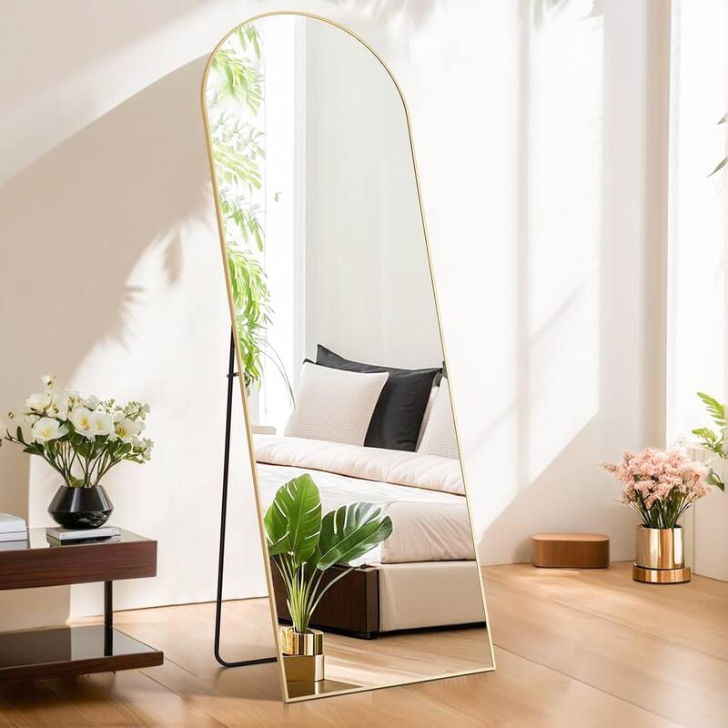 Arched Mirror Full Length, 21"x64" Body Wall Mirrors Shatter-Proof Glass, Large Tall Arch Mirror with Stand Aluminum Alloy Frame