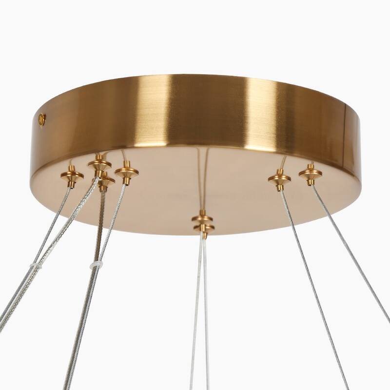 Modern LED Crystal Ring Chandelier 2-Tier Gold Lights for Dining Room