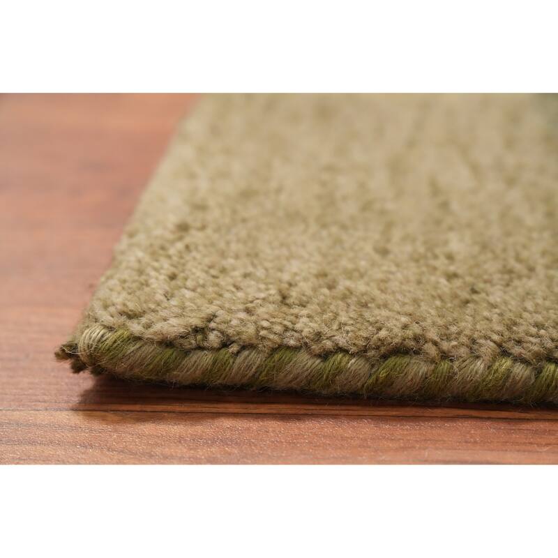 Hand Knotted Oriental 100% Wool Carpet Modern Solid Green Gabbeh Runner Rug - 12' 0'' X 3' 0''