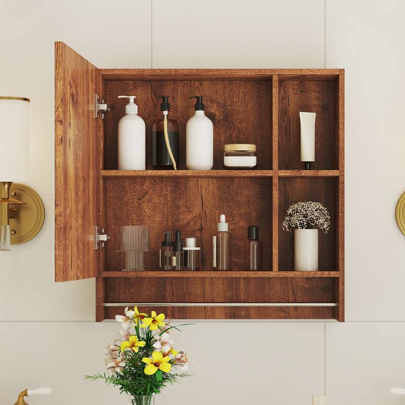 Wall-Mounted Bathroom Mirror Cabinet - Medicine Storage with Shelves & Towel Rack, Over-The-Toilet Design