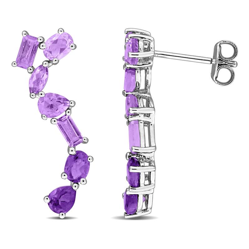 Miadora 2ct TGW Amethyst Drop Wave Earrings Sterling Silver