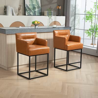 House Hold Counter Height Bar Stools Set of 2,Modern Square PU Bar Stool