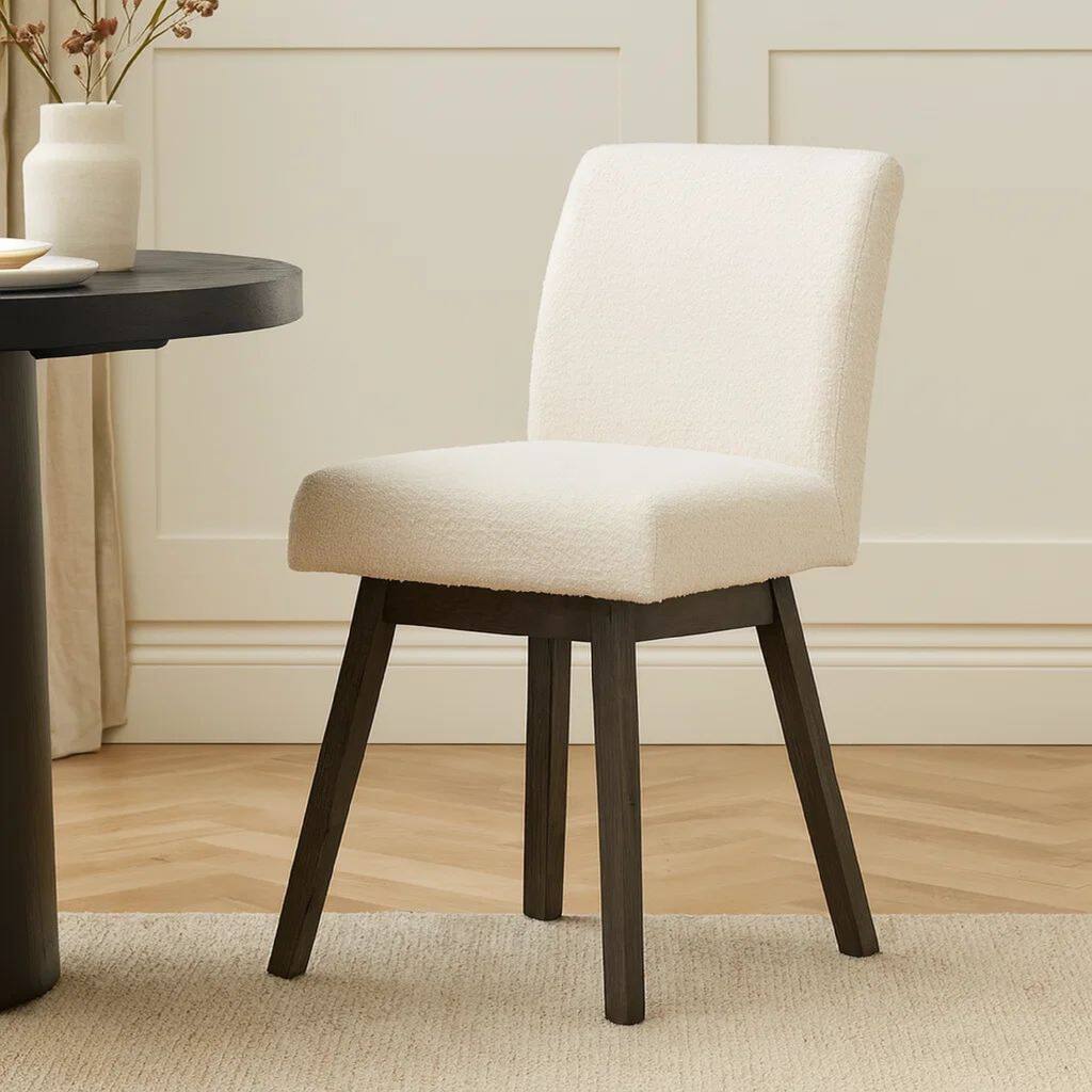 Ghy 25 Inch Swivel Counter Chair Set of 2, White Textured Upholstery, Brown