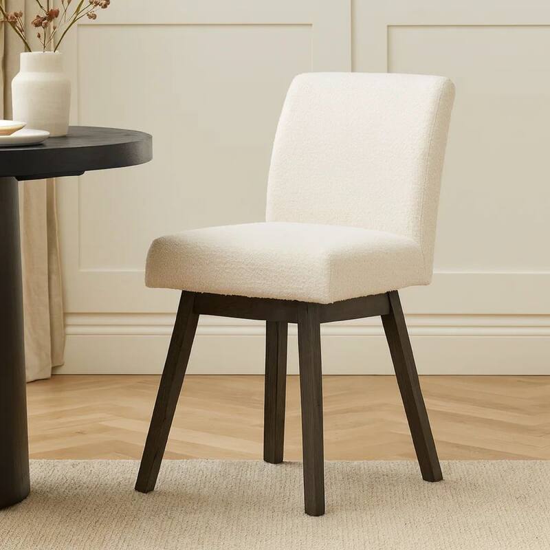 Ghy 25 Inch Swivel Counter Chair Set of 2, White Textured Upholstery, Brown