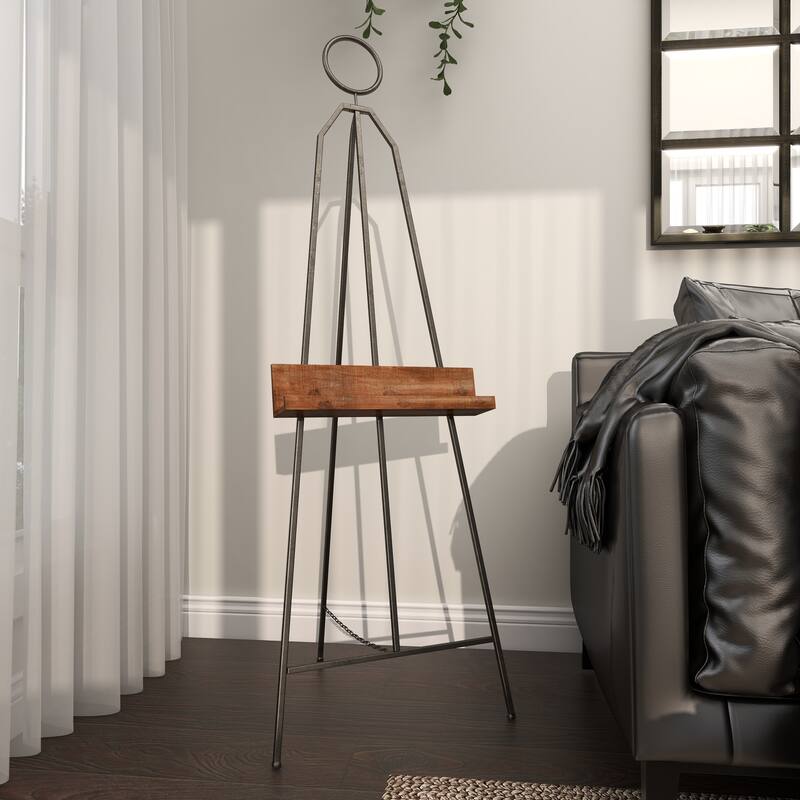 Black Metal Large Adjustable Display Easel with Chain Support and Wood Tray