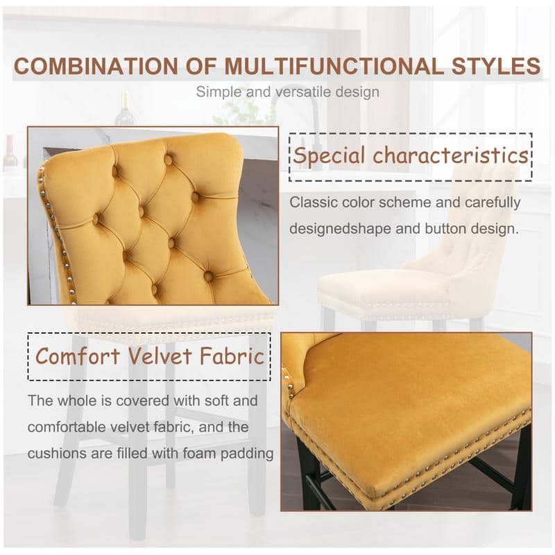Contemporary Upholstered Velvet Barstools with Button Tufted Set of 6