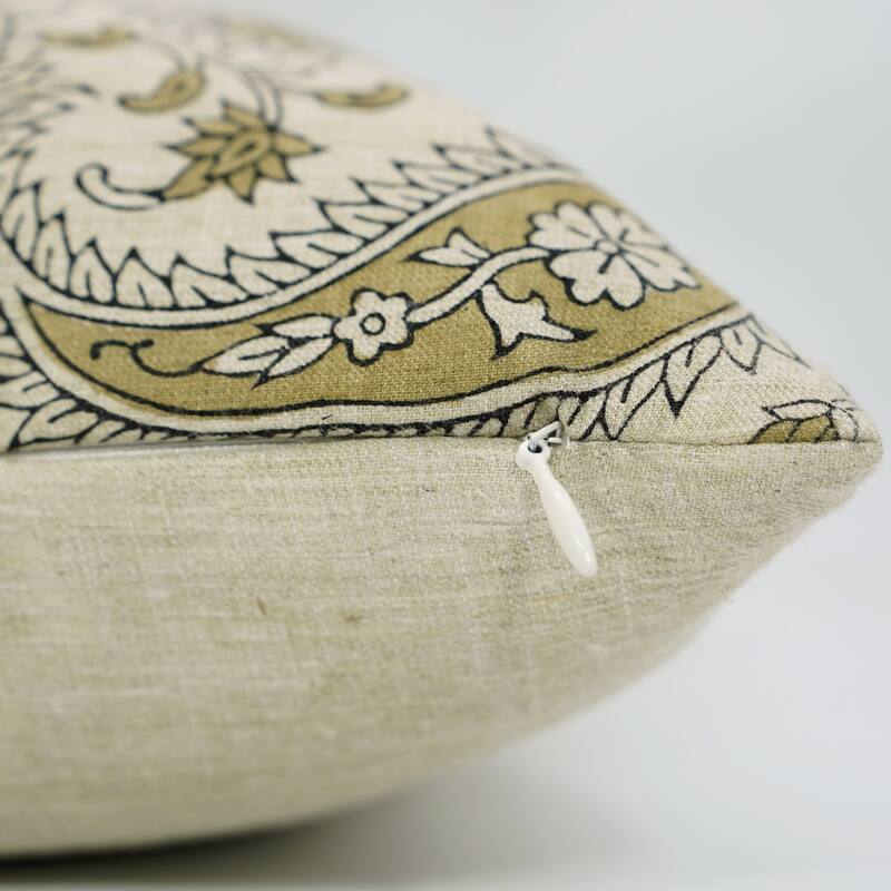 Fabdivine Linen Green Sustainable Home Throw Decorative Pillow Cover for Fall Paisley Bedroom or Dining 22x22 Inch, Kiara