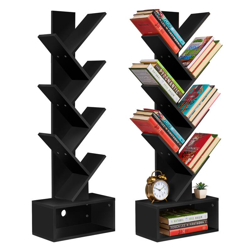 Sorbus 7 Tier Tree Bookshelf with Storage Shelf, Cable Access, and Non-Slip Pads