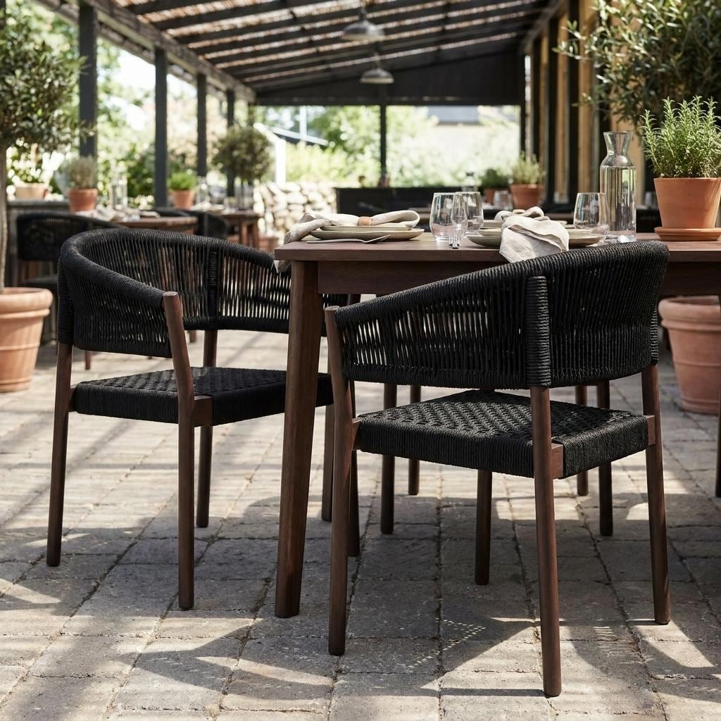 Set of Two 26" Black Solid Wood Outdoor Dining Chair
