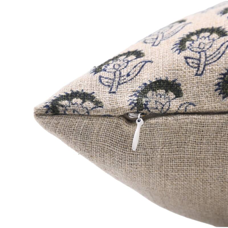 Linen Bohemian Block print pillow Cover - Juju Flower