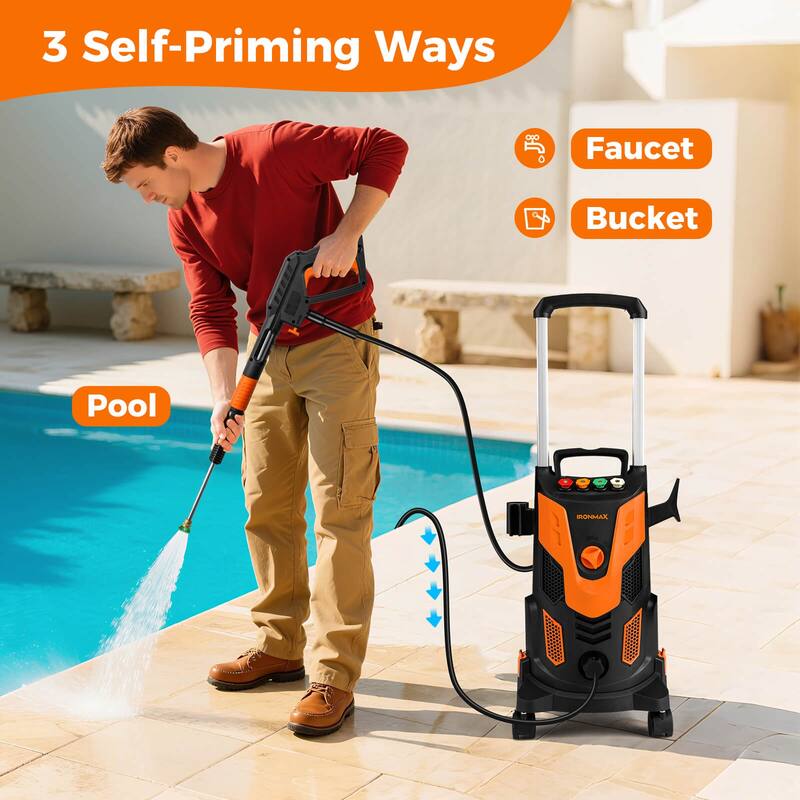 Ironmax Electric Pressure Washer with 4 Nozzles & Soap Bottle Lockable - See Details