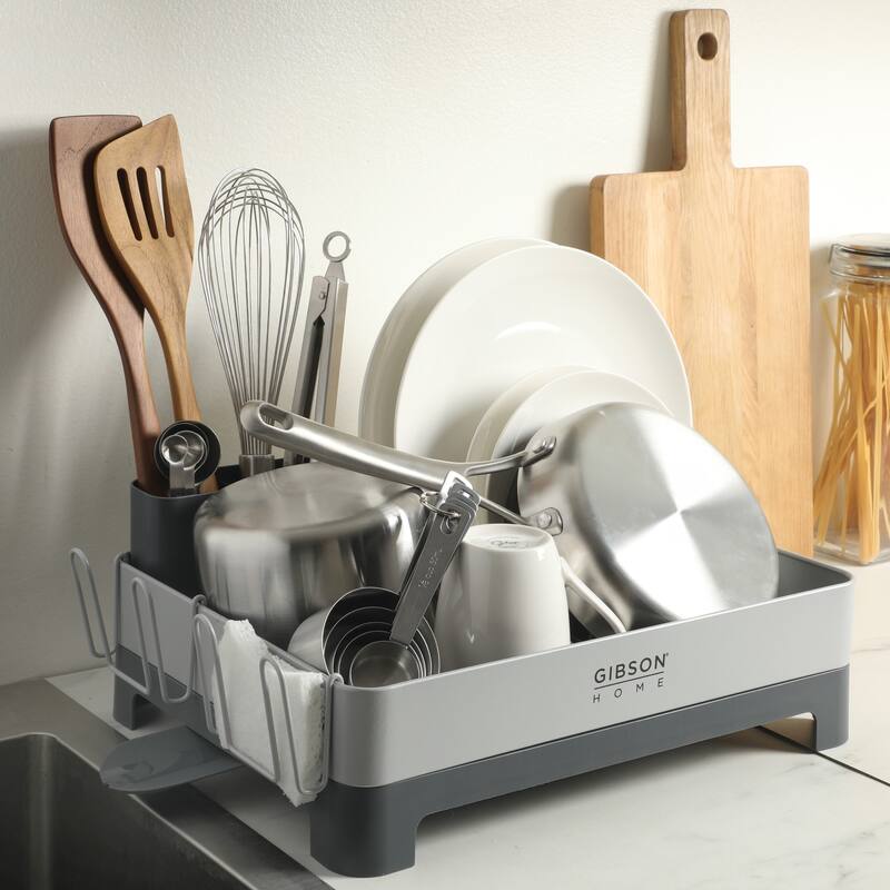 Gibson Home Nestcraft Full Size Rust Resistant Dish Rack with Drain Board and Flatware Caddy