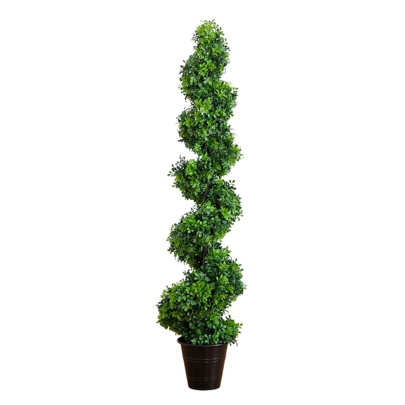Spiral Boxwood Topiary Outdoor Artificial Potted Tree - 5'