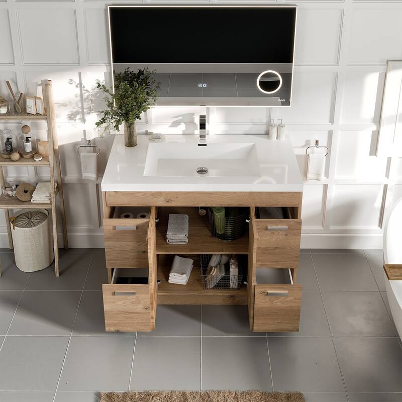 Eviva Lugano 42"W Natural Oak Modern Bath Vanity with WH Acrylic Top
