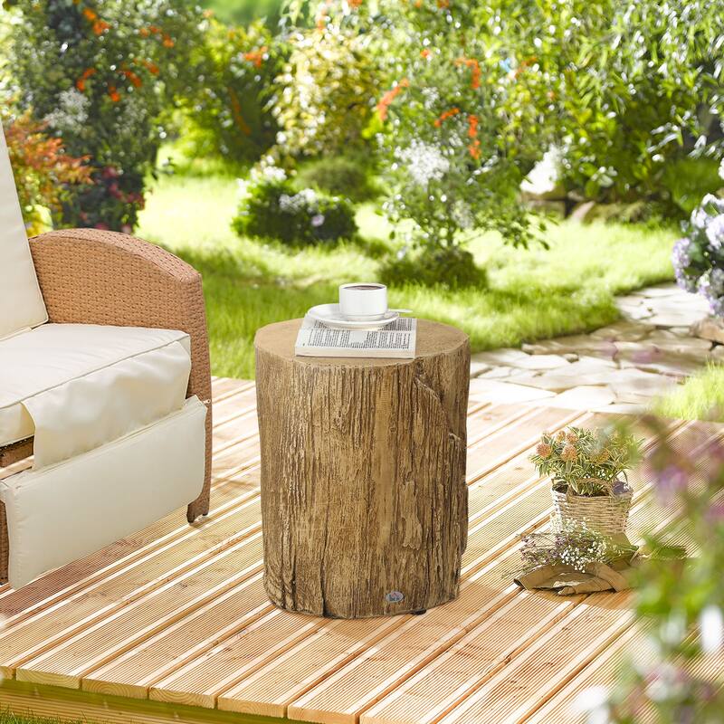 HOMCOM Decorative Side Table with Round Tabletop, Tree Stump Shape End Table with Wood Grain Finish, for Indoors and Outdoors - normal