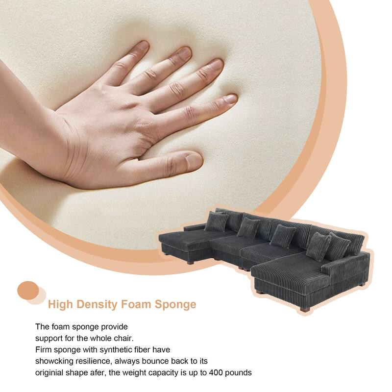 Cotton Flannel 3-Seat Modular Sectional Sofa with Chaise