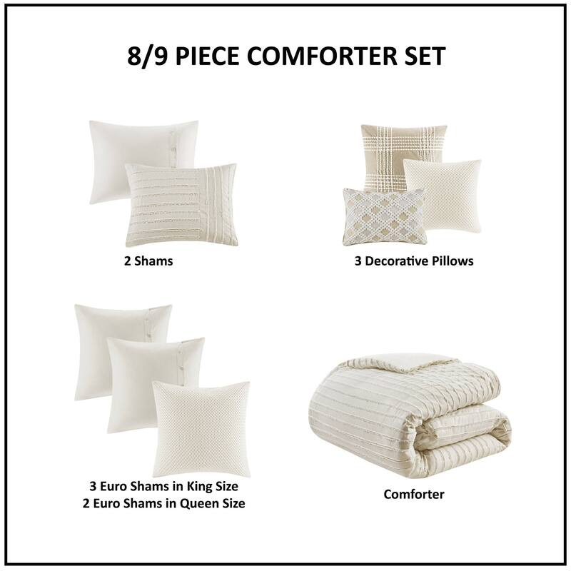 Madison Park Signature Essence Oversized Cotton Clipped Jacquard Comforter Set with Euro Shams and Throw Pillows