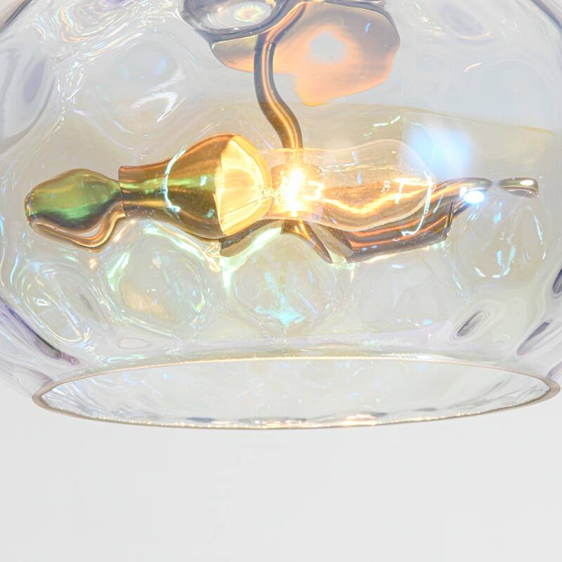 11.8" 2-Light Luxury Gold Semi-Flush Mount Ceiling Light with Hammered Glass Shade for Hallway, Bedroom