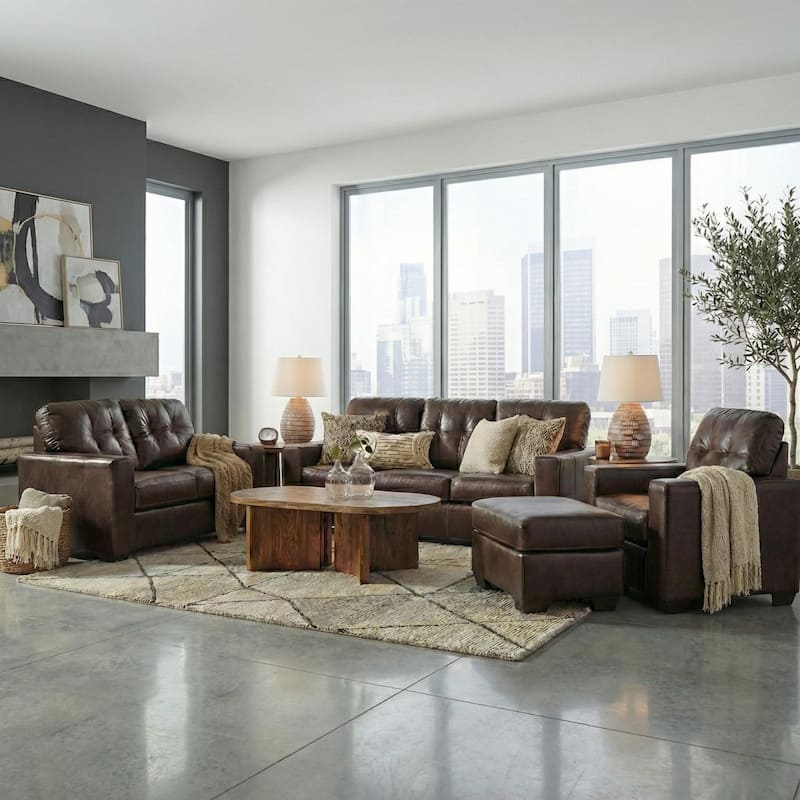 Roundhill Furniture Holmes Leather 4-Piece Living Room Set