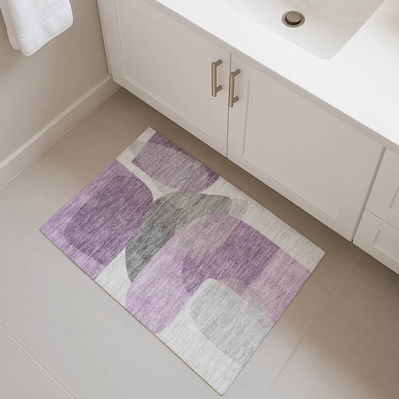 Premium Washable Super Soft Contemproary Retro Mayfield Rug - Purple - 1'8" x 2'6"