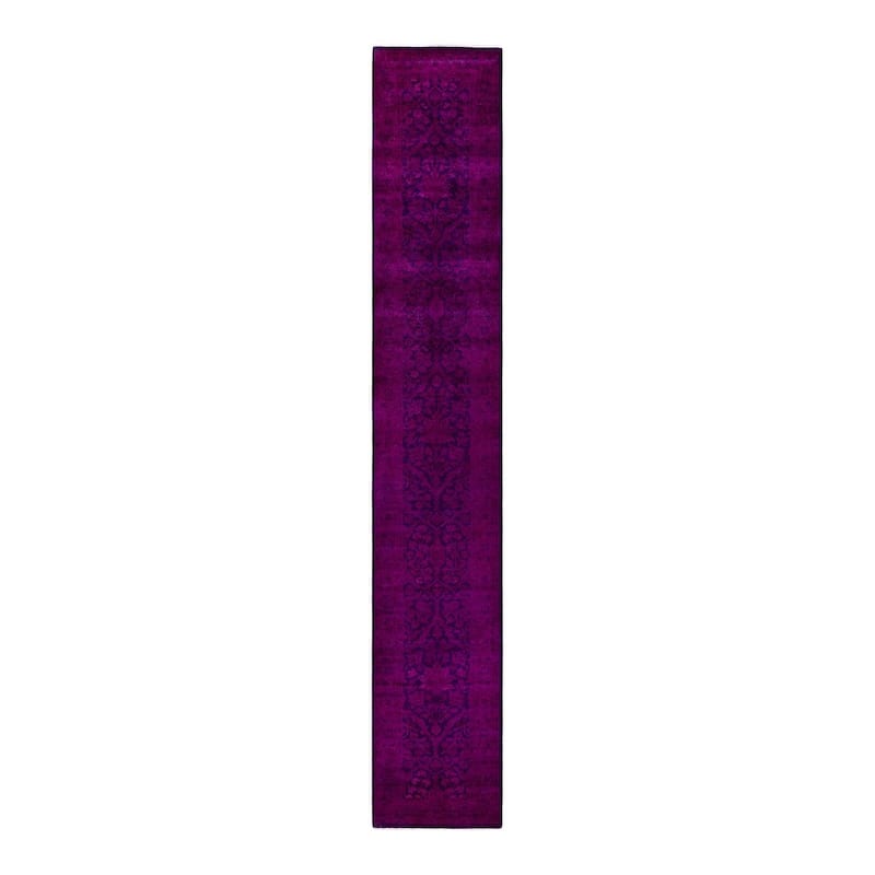 Overton Hand Knotted Wool Vintage Inspired Modern Contemporary Overdyed Pink Runner Rug - 2' 7" x 16' 2"