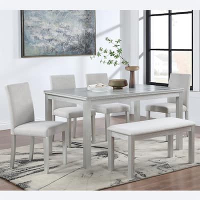 Wooden Dining Rectangular Table with Bench and 4 Chairs