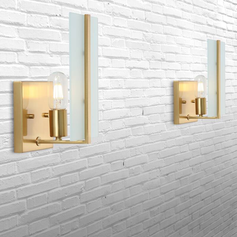 Sylvie 5.5" 1-Light Modern Coastal Iron/Glass LED Sconce, Brass Gold (Set of 2) by JONATHAN Y