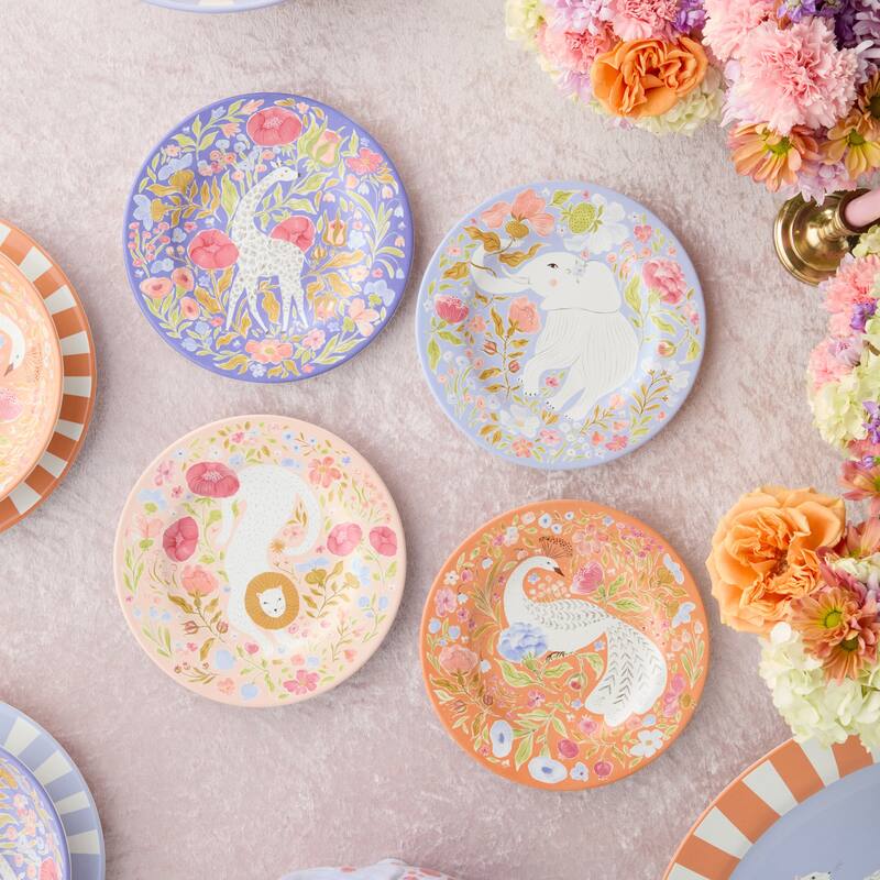 Certified International Menagerie 9" Salad/Dessert Plates, Set of 4 Assorted Designs - 9.00"L x 9.00"W x 1.00"H