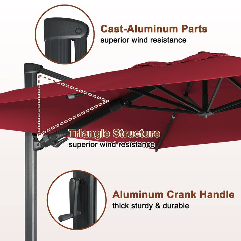 10FT Patio Square Cantilever Market Umbrella with Bluetooth Lights