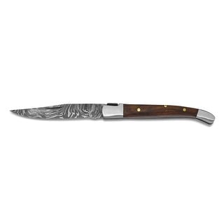 Curata Damascus Steel 256 Layer Folding Blade Walnut Wood Handle Knife ...