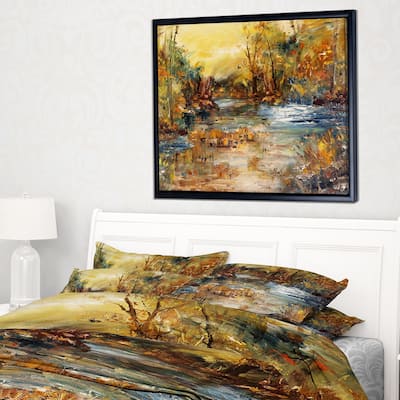 Designart "River in Forest " Landscape Framed Canvas Print