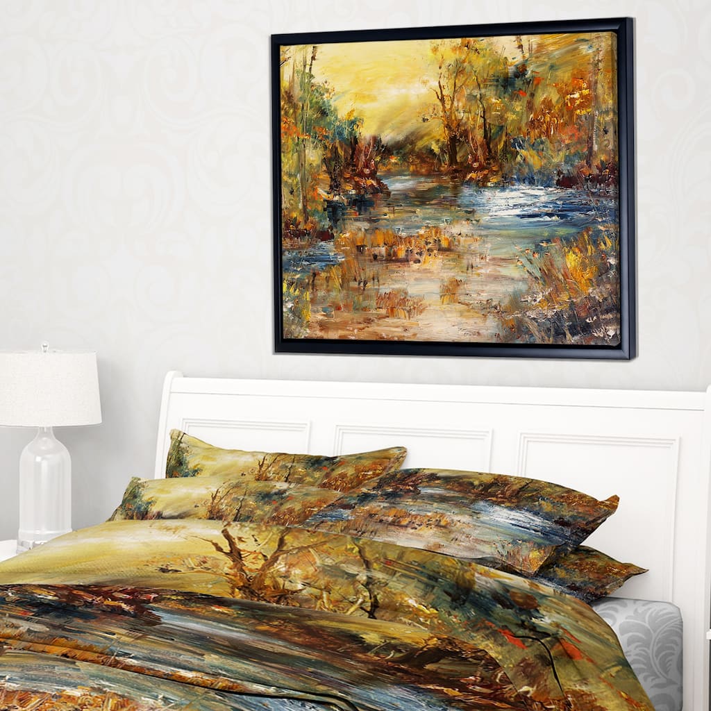 Designart "River in Forest " Landscape Framed Canvas Print