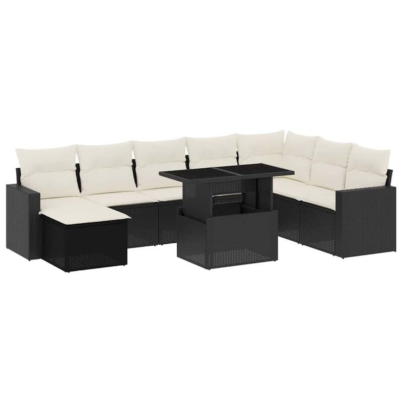vidaXL Patio Sofa Set with Cushions Outdoor Furniture 9 Piece Poly Rattan