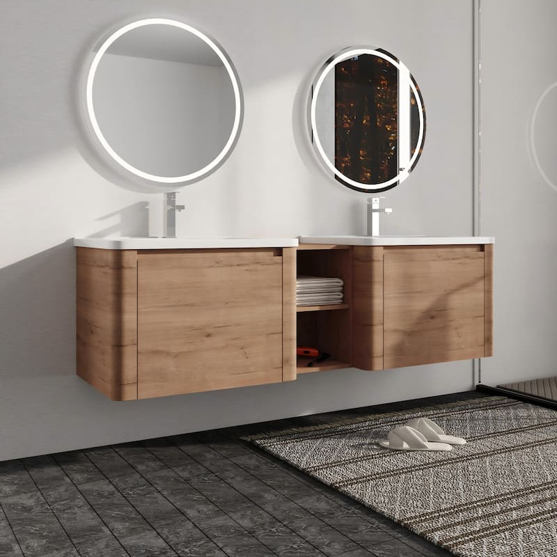 Malwee 28"/40"/52"/68" Floating Bathroom Vanity, Wall Mounted Bathroom Vanity with Ceramic Sink,Soft Close Door and Shelf