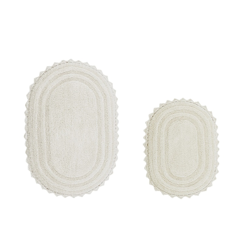 Better Trends Oval Bath Rugs Set 100% Cotton Soft & Water Absorbent Tufted Bathroom Rug for Shower, Sink Bath Mats Lilly Crochet - 2 Piece Set (17" x 24" | 20" x 32") - Ivory