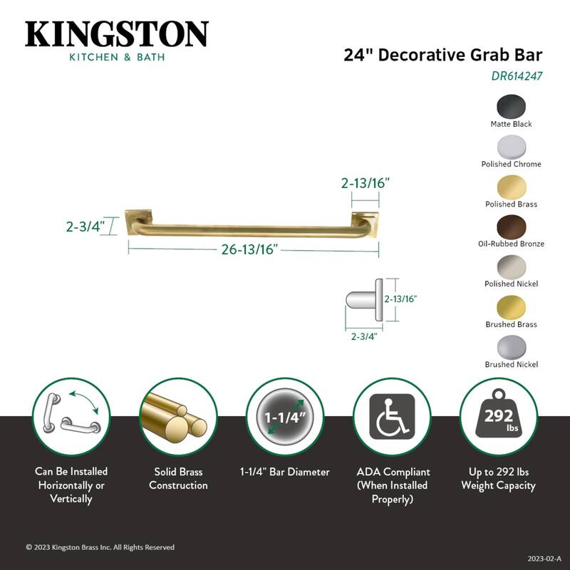 Kingston Brass Claremont 24-Inch x 1-1/4-Inch O.D Grab Bar