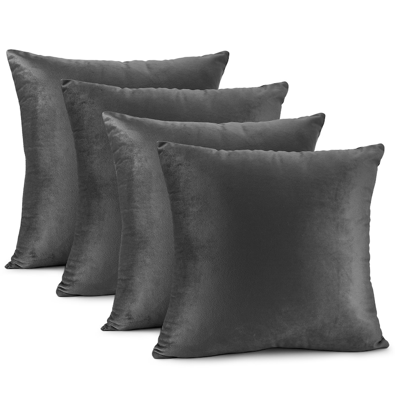 Nestl Solid Microfiber Soft Velvet Throw Pillow Cover (Set of 4) - 24" x 24" - Charcoal Stone Gray