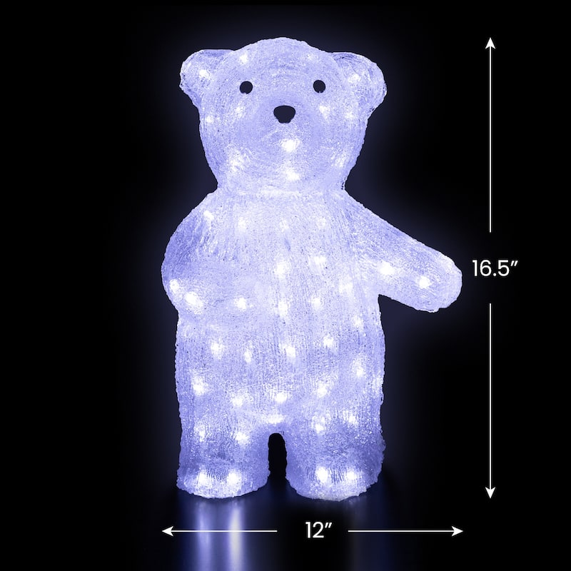 LED Lighted Polar Bear Commercial Grade Acrylic Outdoor Christmas Decoration - 16.5" - Clear