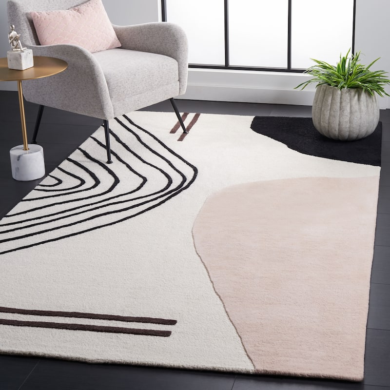 SAFAVIEH Handmade Rodeo Drive Vutka Mid-Century Modern Wool Rug - 9' x 12' - Ivory/Blush - Rectangle