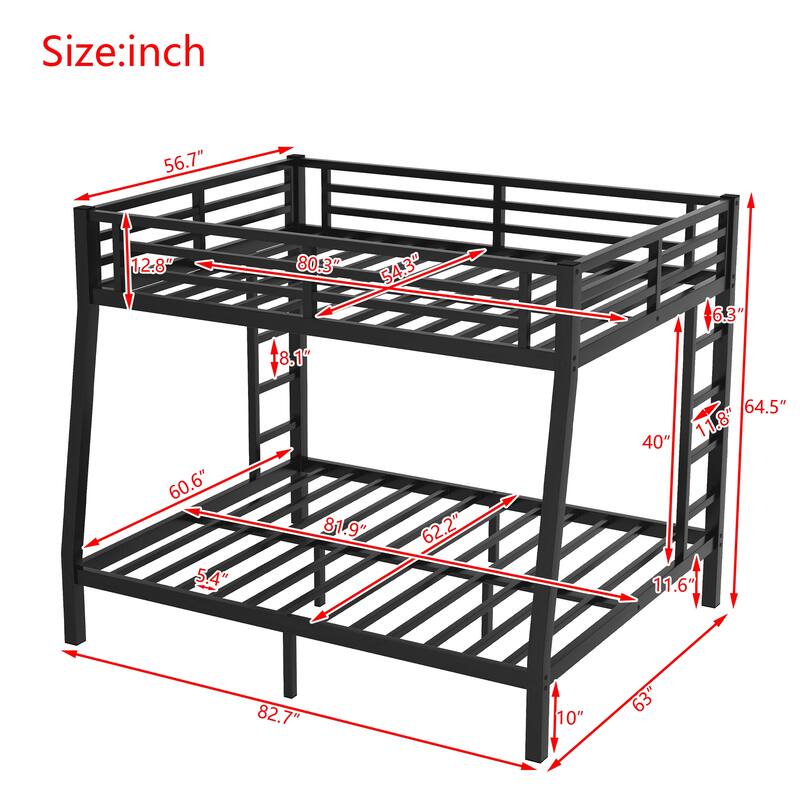 Metal Bunk Bed with Space-Saving Design and Ladder for Teens