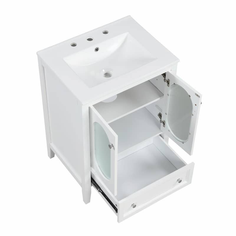 24" Bathroom Vanity with Sink - Cabinet with One Drawer, Doors, Adjustable Shelf
