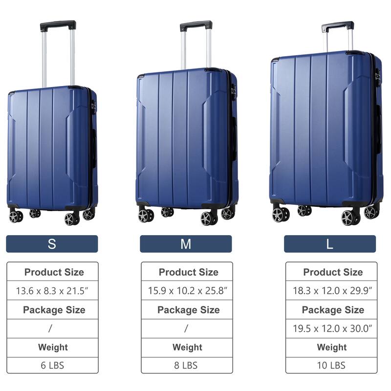 Luggage Sets 3 Piece, Expandable Hard shell ABS Suitcases with Double Spinner and TSA Lock, Suitable for Both Men and Women