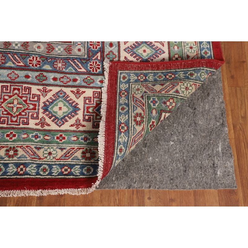 Geometric Red Large Kazak Oriental Area Rug Hand-Knotted Wool Carpet - 10'0" x 13'9"